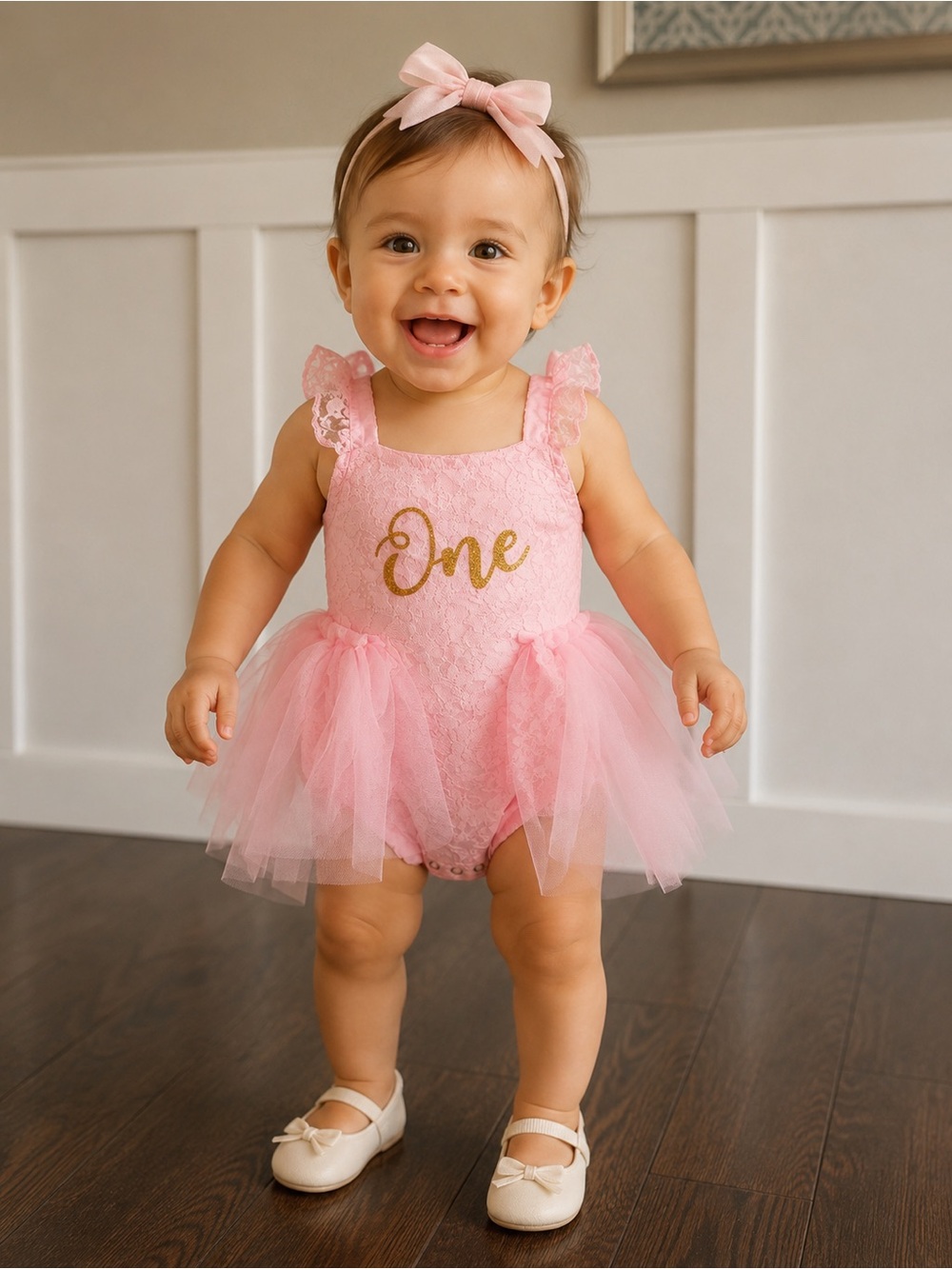 Baby Girl Pink Lace Tutu Romper Dress – Size 90 (12–18M)